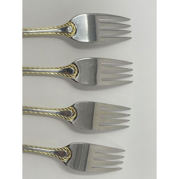 Oneida GOLDEN BELMONT Stainless Rope Edge Gold Dinner Forks 8 1/8” Set Of 4 - Picture 7 of 7